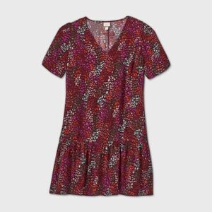 Women' Floral Print short sleeve Ruffle Hem Dre